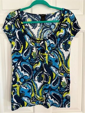 Ann Taylor Blue Paisley Cotton Modal Scoop Neck Top Size S